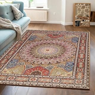 ishro home Premium Carpets for Hall | Carpets for Living Room | Bedroom | Printed | Anti-Skid | Machine Washable (3x5fts, Royal Zari)