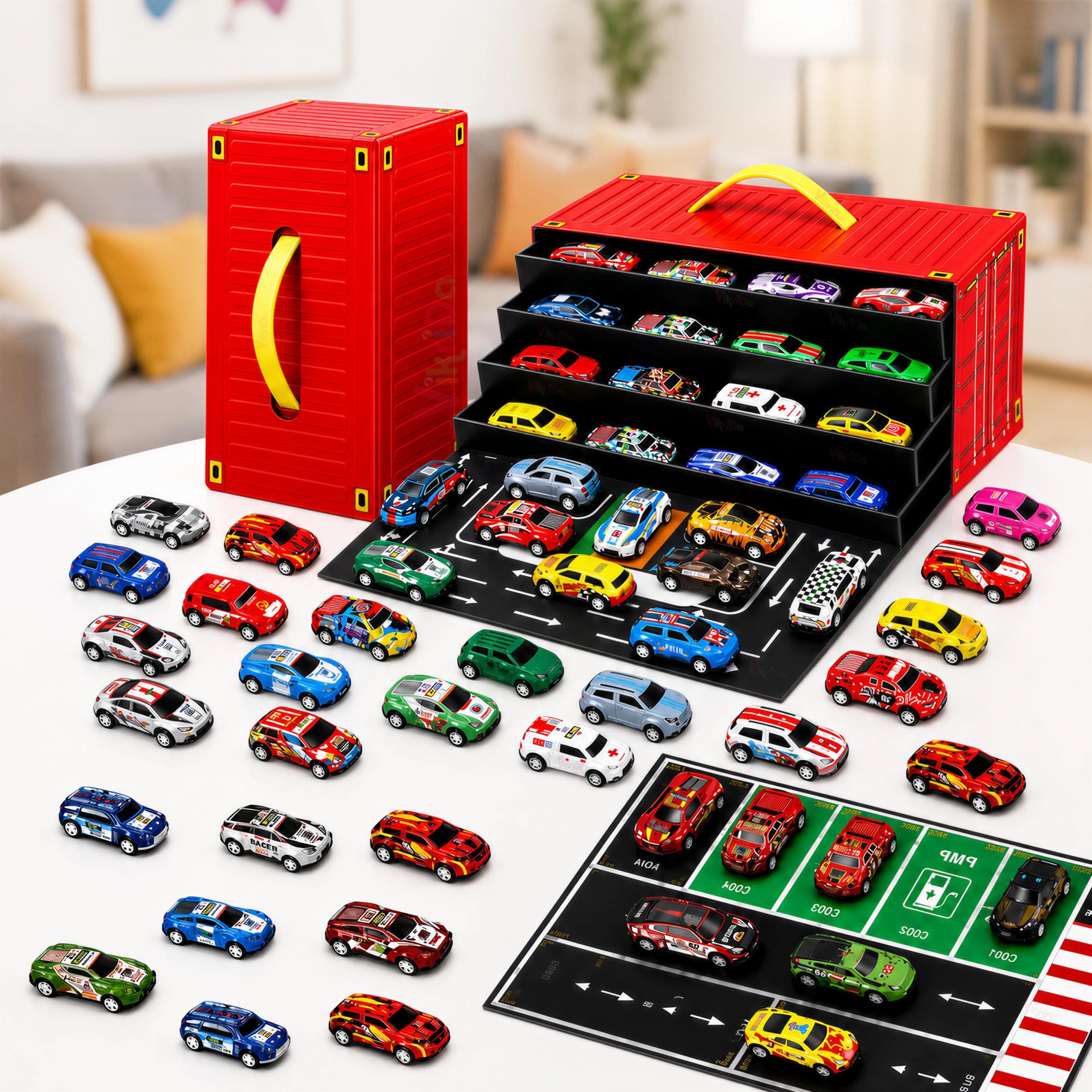 VikriDA 48-Piece Pull Back Car Toy Set for Kids 3+ Years, Mini Racing Cars Bulk Pack, Friction Powered Pull Back Vehicles, Educational Learning Toys, Birthday Return Gifts for Boys & Girls