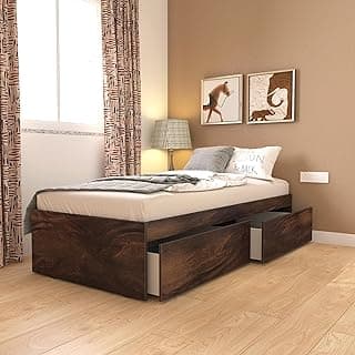 Studio Kook Tribe Engineered Wood Single Bed with Dual Storage Drawers | Without Headboard (78x36 Inches, Junglewood, Matte Finish)