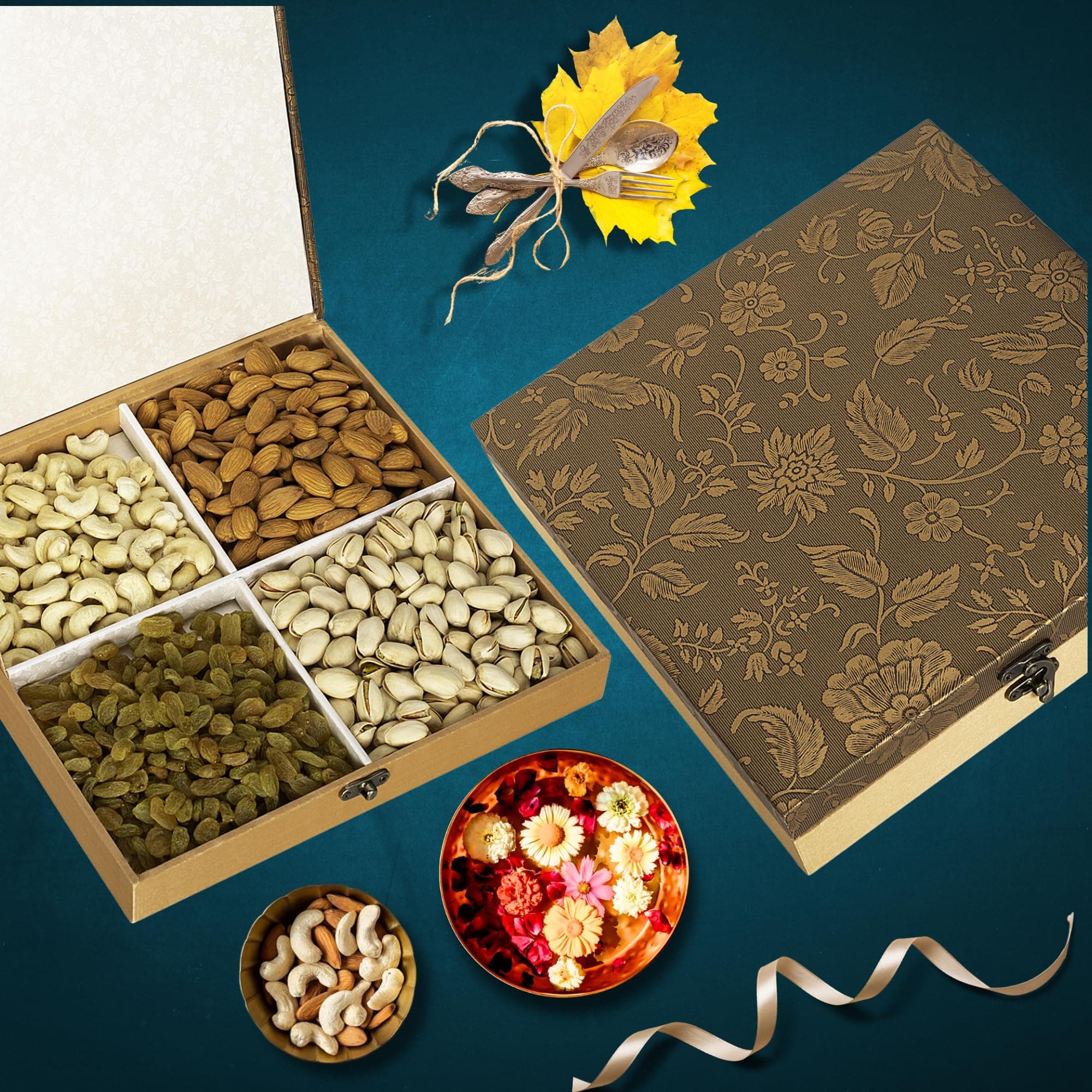 Fruitri Premium Assorted Dry Fruits Gift Box for Festival – Includes Almonds, Cashews, Raisins & Pistachios (8x8x2 Inches) with Gift Card | Perfect Diwali & Christmas Gift Hamper