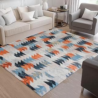 Cotton Bolls Textiles Rugs for Living Room 5x7 Feet Large Size | Lightweight Foldable Carpet for Bedroom & Hall | Easy to Handle During Daily Cleaning | Travel Friendly Printed Rug | Multicolor