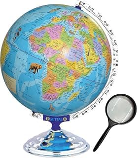 GLOBEHUB HUB Globe for Kids/Students 16 inch Height, 12 inch Diameter with Monuments Educational World Map with 75mm Magnifying Glass Desk and Table Top Political Globe