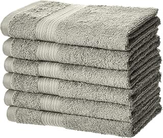 AmazonBasics Fade-Resistant Cotton Hand Towel - Pack of 6, Grey