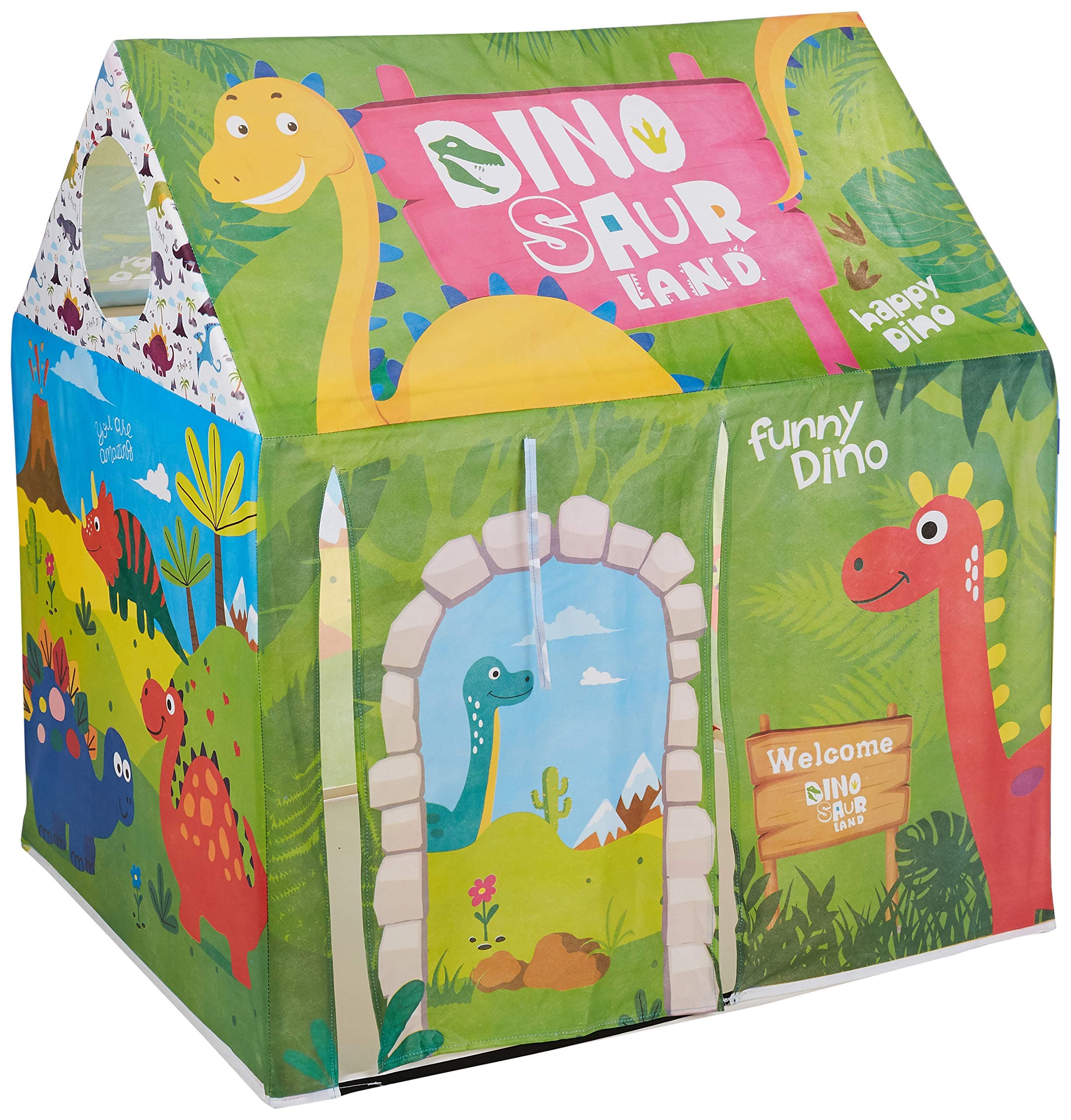 Amazon Brand - Jam & Honey Kids Tent House Dinosaur Theme for Boys & Girls 2+ Years, BIS Certified Safe,Indoor Outdoor Play Tent, Foldable Playhouse,Multicolour