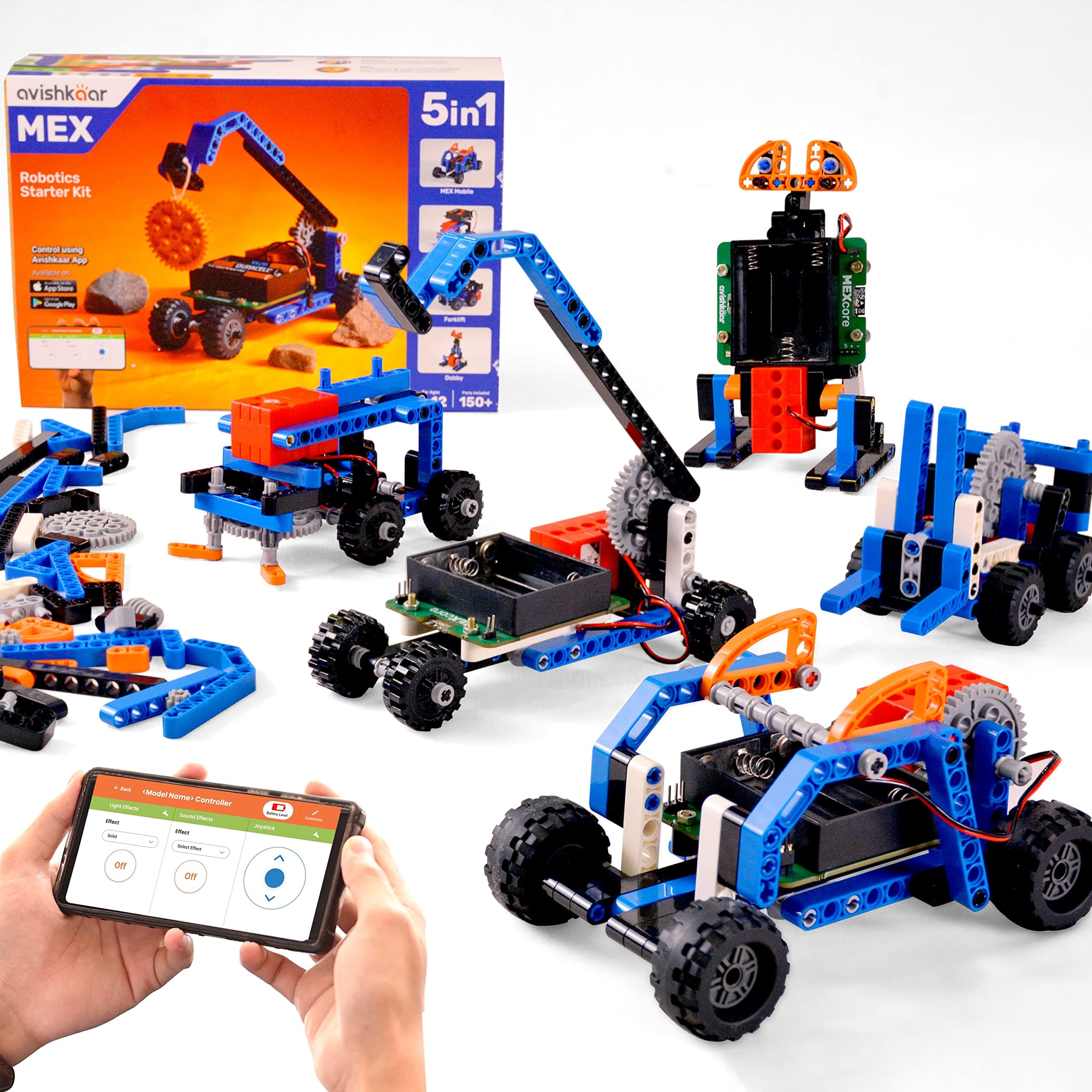 Avishkaar MEX 5-in-1 DIY Robotics Starter Kit, Robot Toys for Kids Aged 8-12, Building & Construction Set with 100+ Parts, Learning & Educational STEM Kit, Made in India.