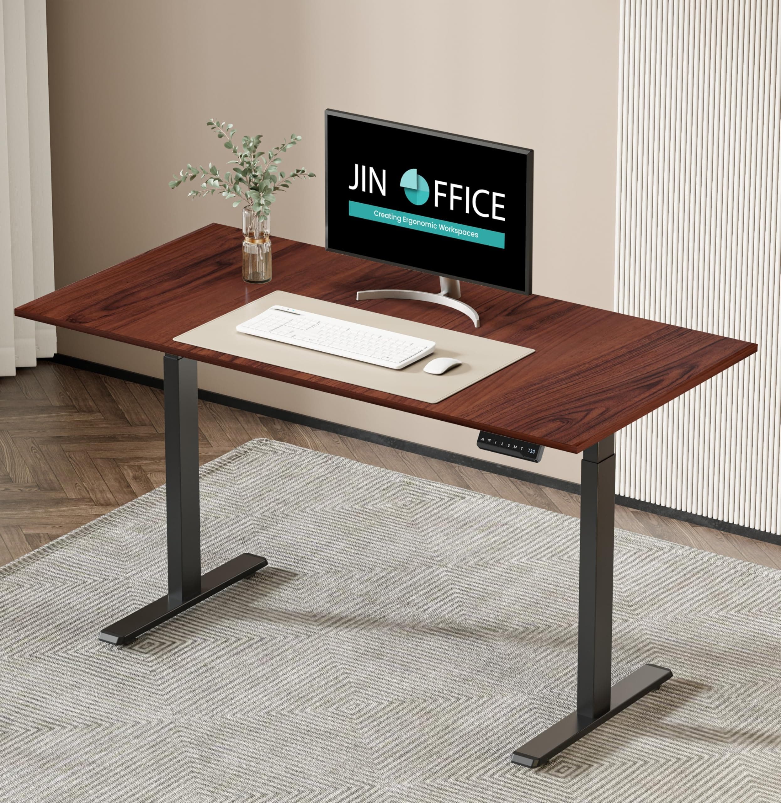JIN OFFICE Zenith Electric Height Adjustable Desk| Standing Desk with 100 Kg Wt. Capacity & 3 Year Warranty| Sit Stand Table with 3 Memory Preset| Ergonomic Table| Black & Brown|1200X750mm/25MM Thick