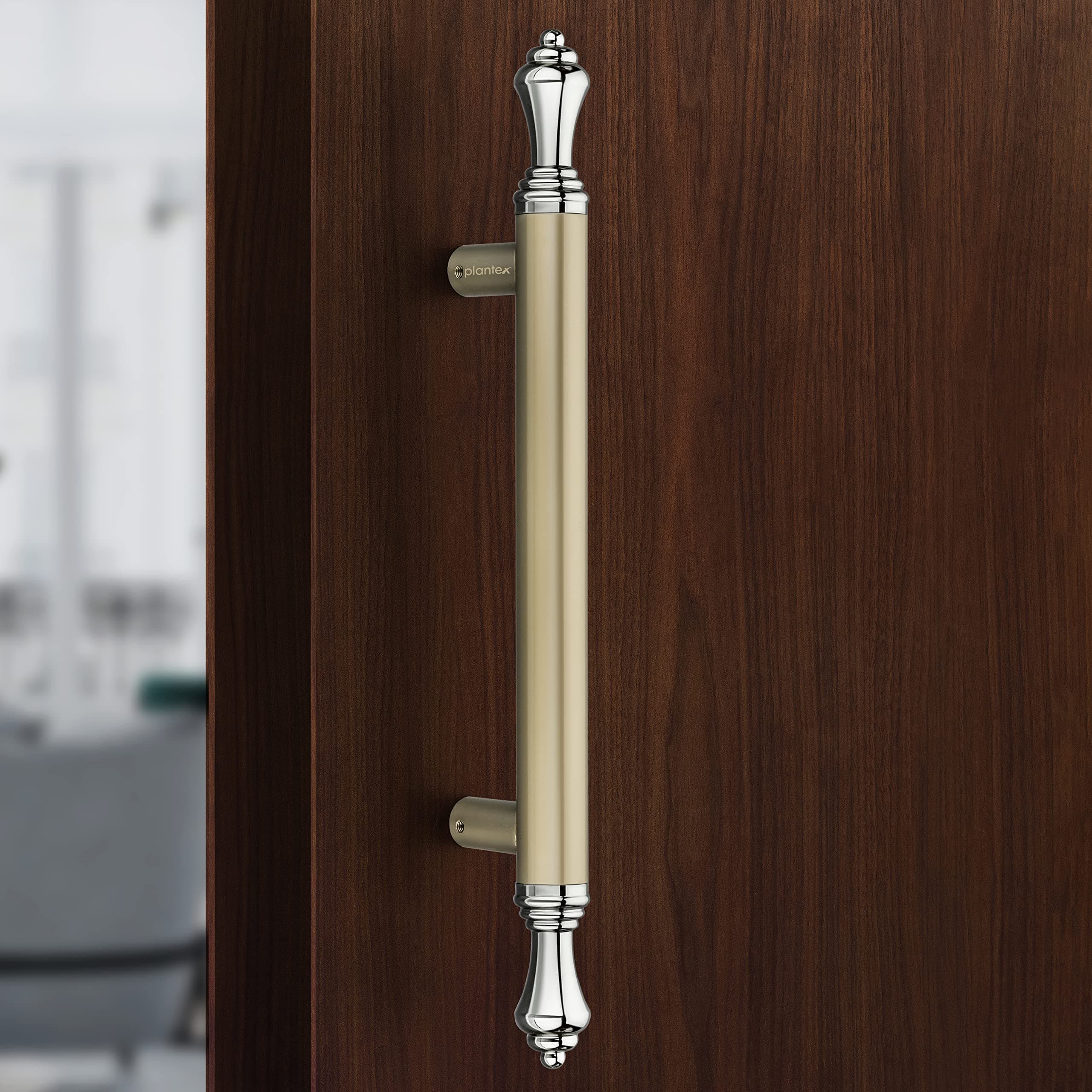 Plantex Premium Main Door Handle/14 Inch Door Handle/Pull-Push Door Handle for Glass/Wooden Door- Pack of 1 (Satin White-Chrome Finish) - 3 Years Warranty