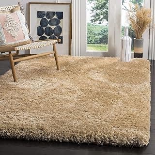 Luxury Cream Beige Carpets Microfiber Hand Woven Shaggy Carpet with 2 Inch Pile Height for Bedroom,Living Room & Hall [Size -6X6 Feet Square]