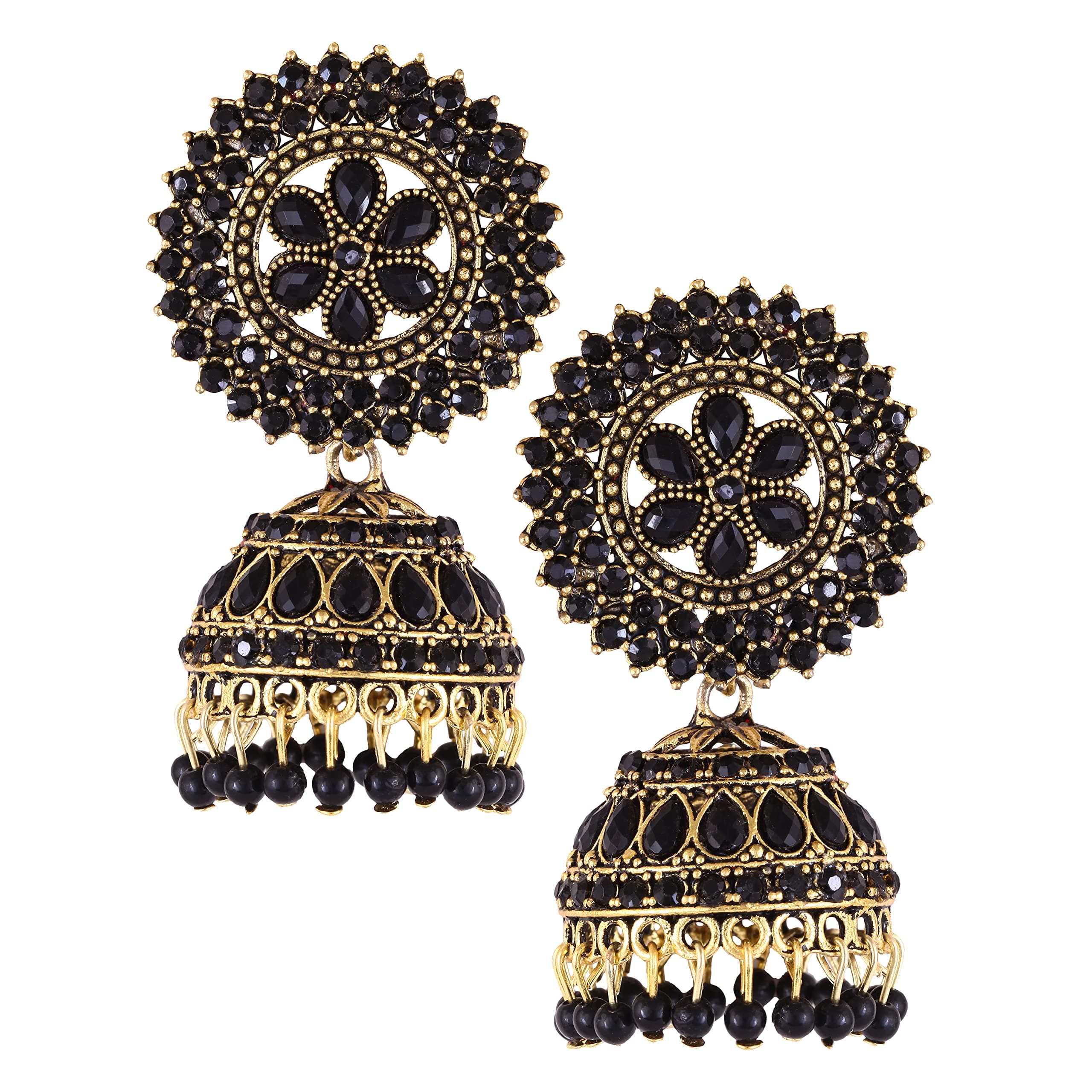 MEENAZ Pink Earrings for Women girls Ladies Gold Traditional Wedding Temple Jewellery oxidised Meenakari Ethnic Antique South Indian Pearl Moti Stone CZ AD Jhumkas Jhumka Ear rings jhumki set