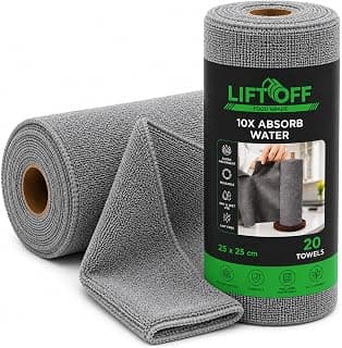 LIFTOFF Microfiber Cleaning Cloth Roll 20 Sheets,4000 Times Washable Kitchen Cleaning Towels Highly Absorbent Quick Dry & Lint-Free Cloth Roll |Tearable Multipurpose Wipes for Kitchen, Car,Glass Use