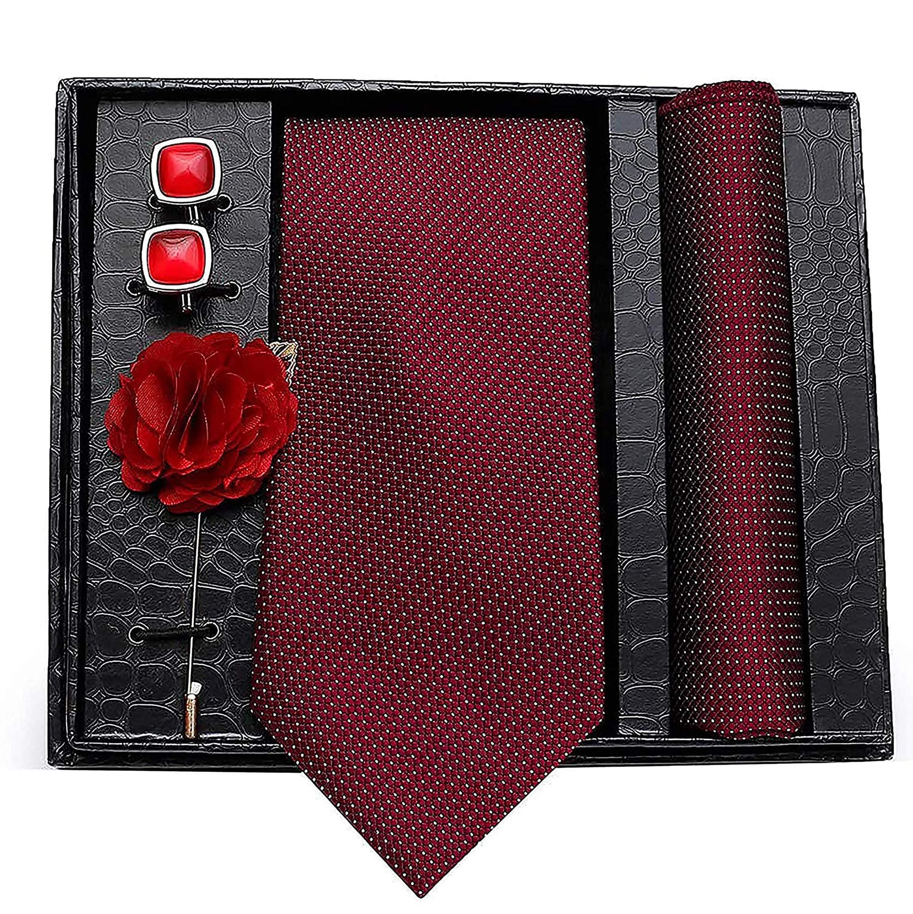 Axlon Tie for Men – Micro Silk Neck Ties Set with Cufflinks Flower Pin, Pocket Square & Black Gift Box, Combo Necktie Sets for Office Wear, Formal Suits (Multicolour, ANeckTie-006_New)
