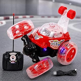 Toyshine Remote Control Stunt Car | RC Stunt Vehicle 360° Rotating Rolling Radio Control Electric Race Car with Lights and Music Rechargeable Battery for Kids Girls Boys - Red