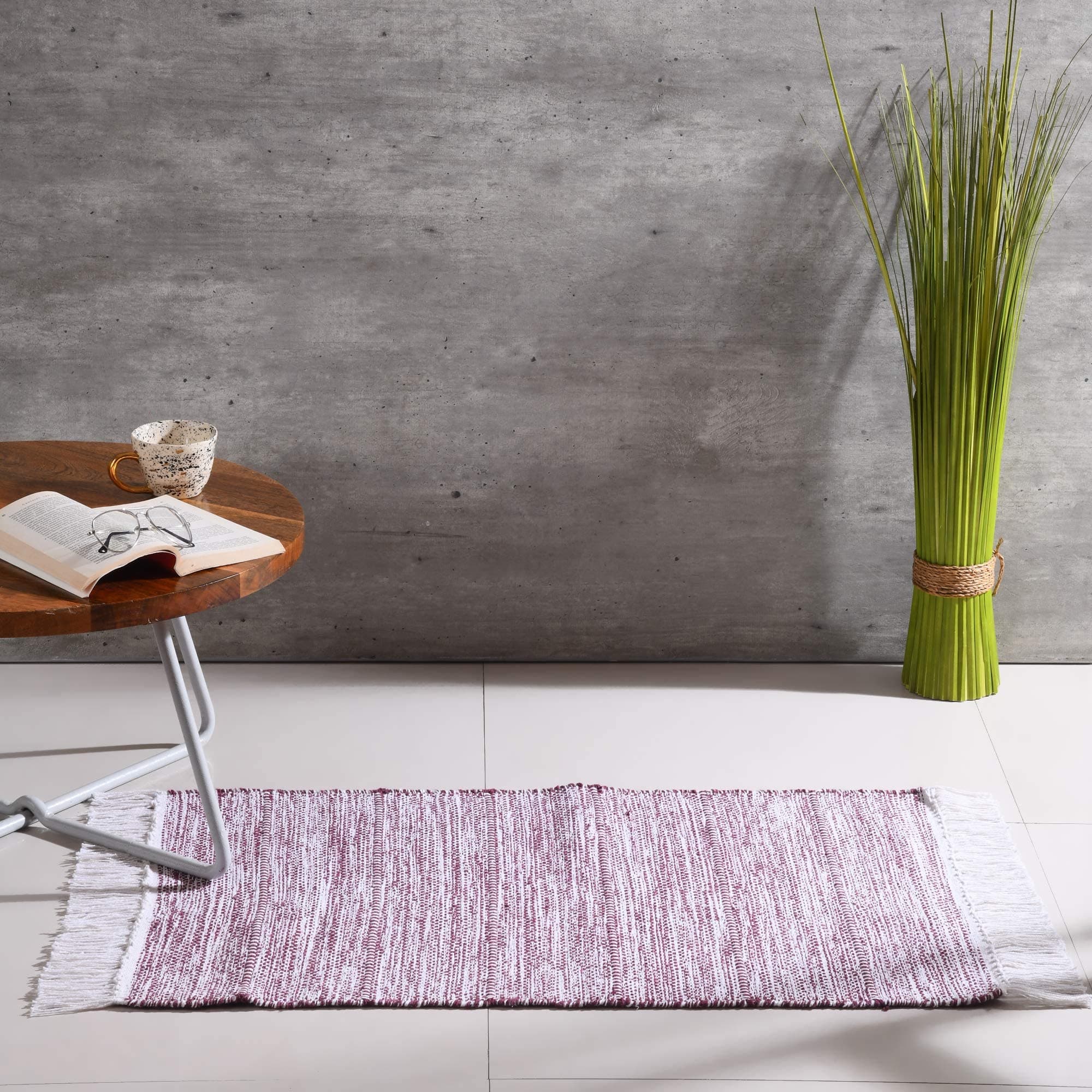 Democracy Homes Rectangular Cotton Floor Mat for Home, Reversible Floor Mat for Yoga Living Room, for Home & Office, Multiple Usage, with Flat Weave Design, Machine Washable, 50 X 80 cm, Purple