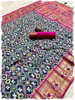 Pandadi Saree Women's Dark Grey Pure Soft Kanchivaram Paithani Silk saree With Unstitched Blouse Piece