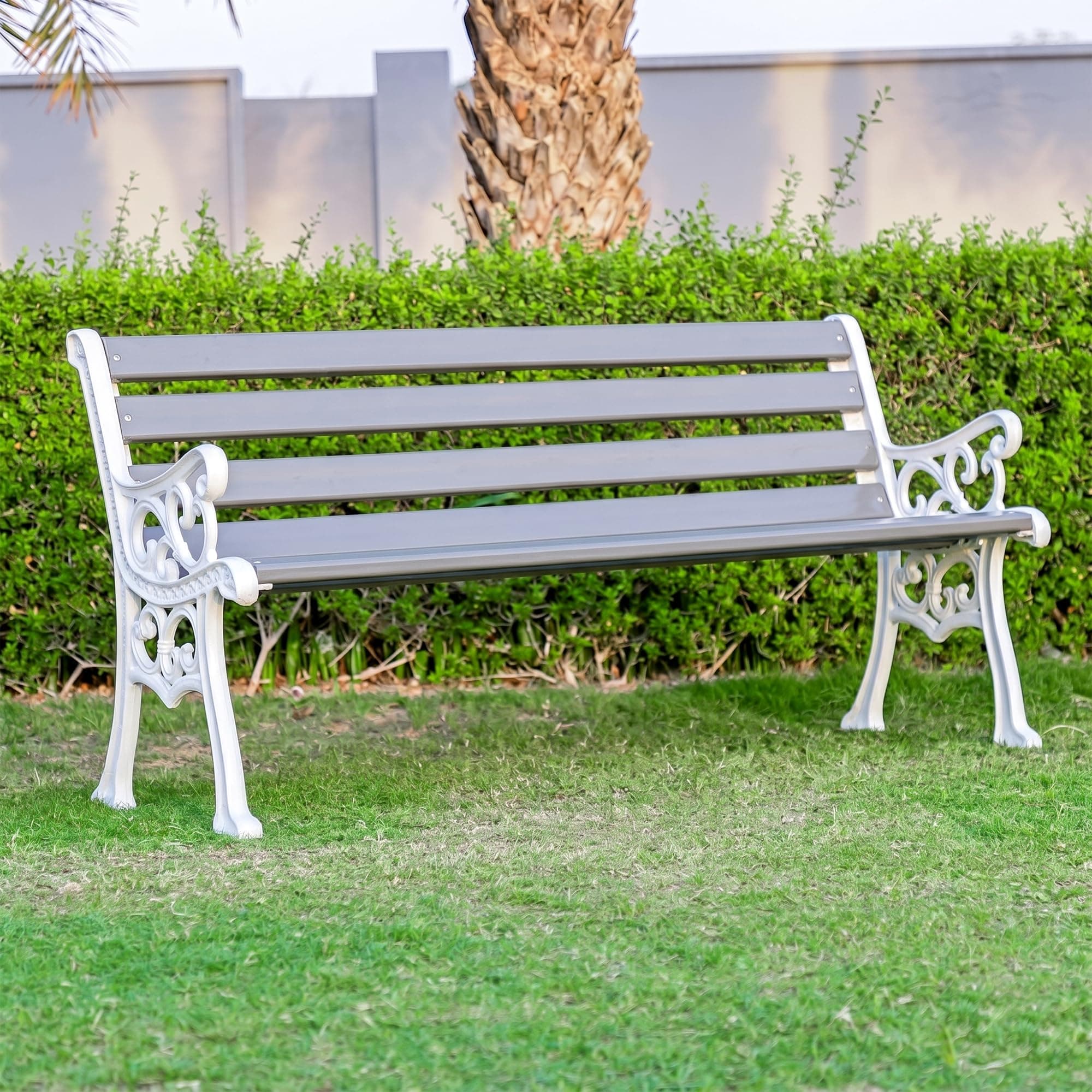 OUTLIVING 3 Seater Cast Iron FRP Garden Bench for Indoor & Outdoor Park/Patio/Living Room/Terrace/Balcony (Black + White)