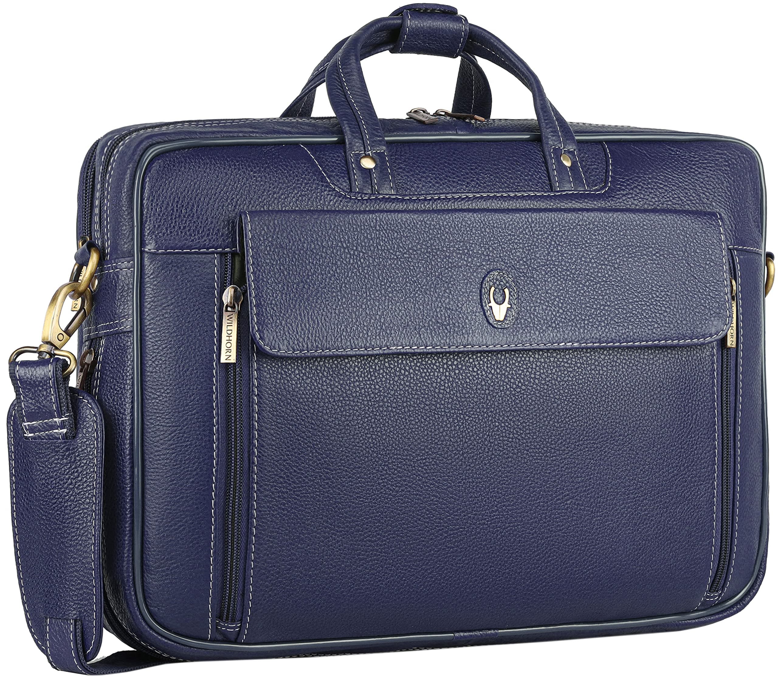 WildHorn Genuine Leather Office Bag for Men with Adjustable Straps, Multiple Compartments, and a Sleek Professional Design – Durable and Stylish with a 1-Year Warranty.
