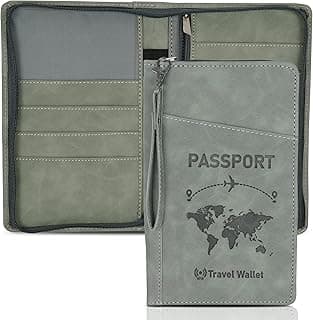 Storite RFID Blocking PU Leather Travel Passport Holder Cover Case Travel Wallet Document Organiser with Removal Hand Strap for Men & Women (Grey-23 x 14 x 3 cm)