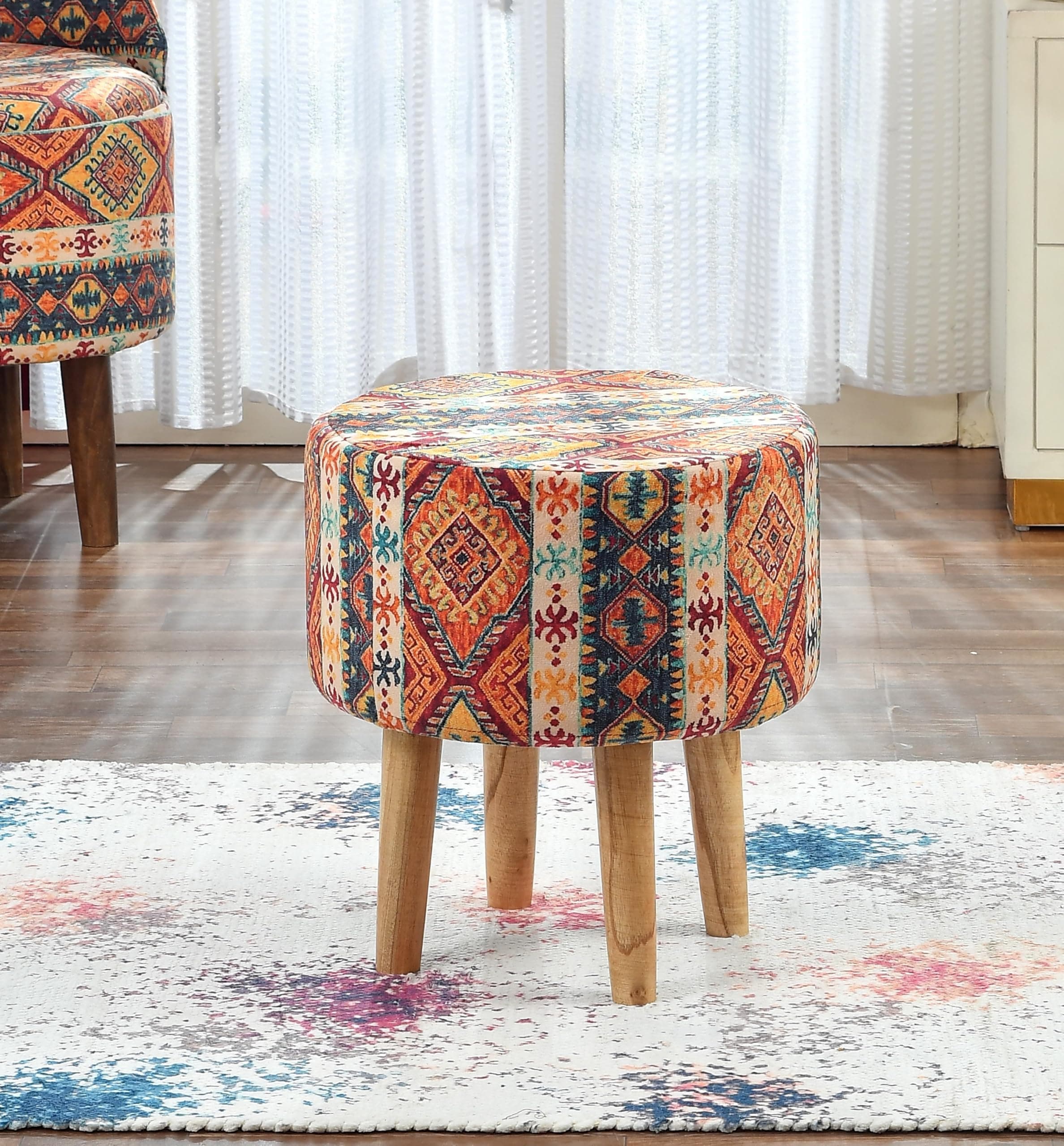 Homeaccex Wood Homeaacex Printed Ottoman Stool for Living Room Pouffes for Sitting Ottoman Pouffes Puffy Stool Dressing Table Stools Footstool Chair (Rajasthani Print, 16inch Height), Multicolor