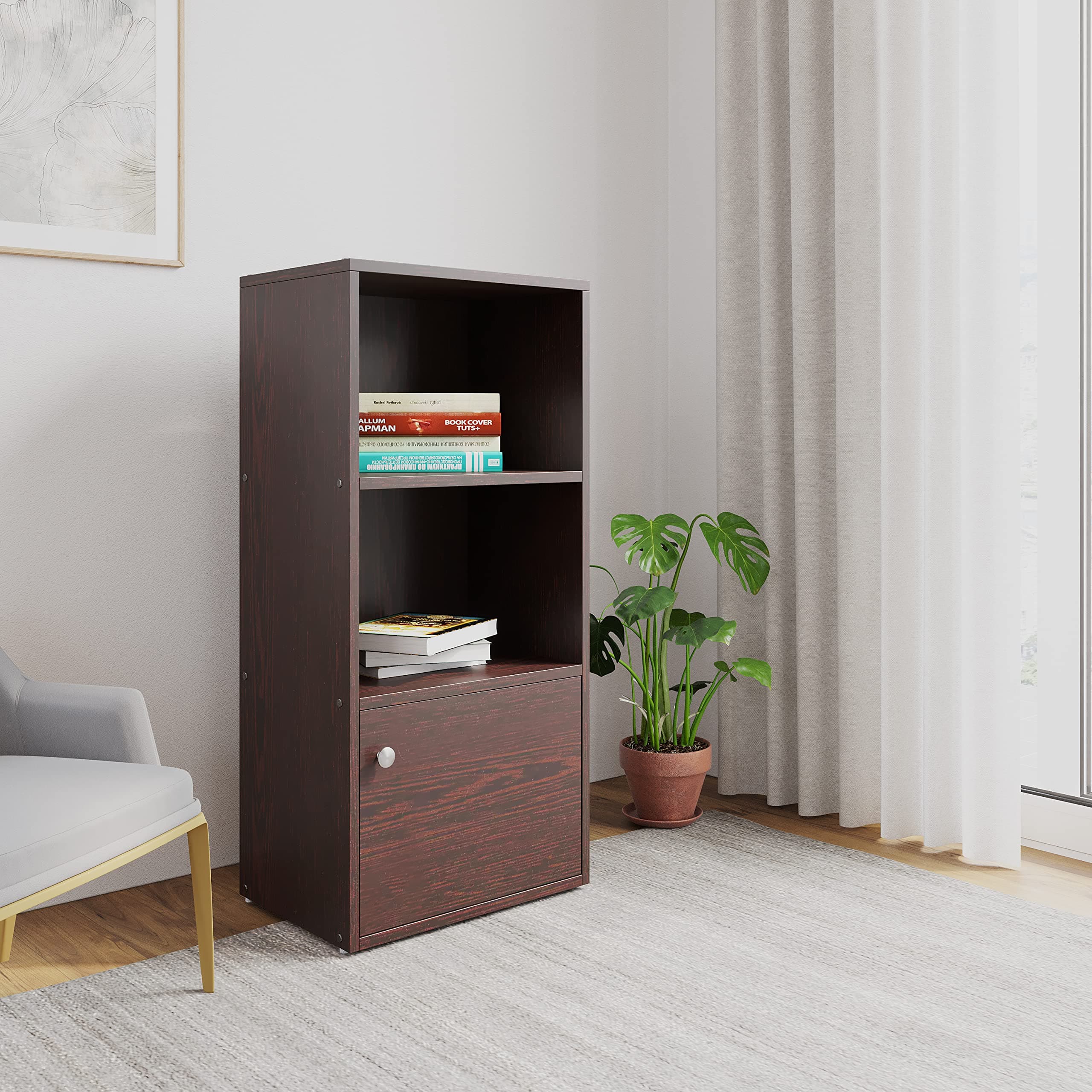 Nilkamal Boston Engineered Wood Book Shelf | Book Cabinet with 1 Open Shelf and 1 Cabinet Storage |New Wenge