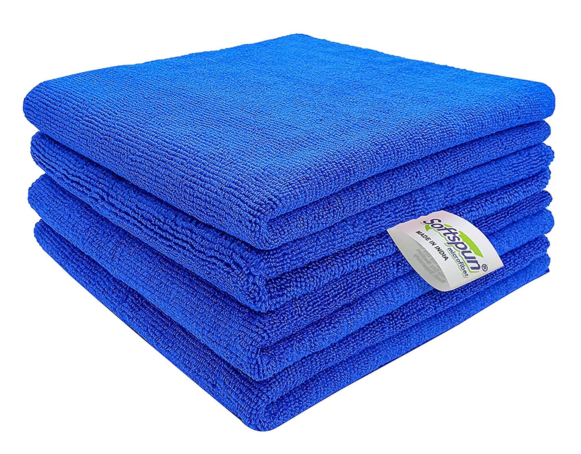 SOFTSPUN Microfiber Cloth 40x60 Cms, 4 Piece Towel Set, 340 GSM (Blue) Multi-Purpose Super Soft Absorbent Cleaning Towels for Home, Kitchen, Car, Cleans & Polishes Everything in Your Home.