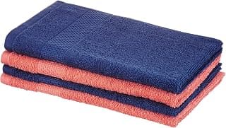 Amazon Brand - Solimo Cotton 4 Piece Hand Towel Set, 380 GSM (Twilight Blue, Coral Pink)