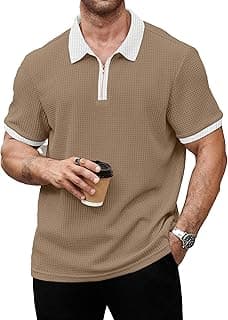 KAJARU Men's Waffle Knit Polo T-Shirt, Short Sleeve, Zip Collar with White Trim (POLO-8034)