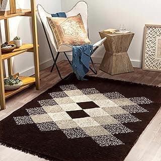 BSB HOME Designer Superfine Chenille Carpet | 500 GSM Velvet Carpet/Area Rug/Durries with Fine Gold Yarn for Living Room, Bedroom, Runner| 122 x 183 cm or 4x6 ft, Brown