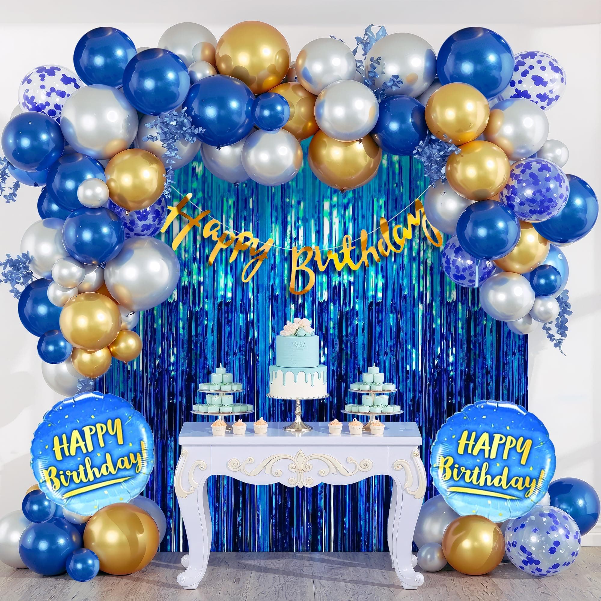Party Propz Happy Birthday Decoration Kit For Boys- 44 Pcs,Happy Birthday Banner, Fringe Curtains, Balloons for Birthday, Foil Balloons, Baby Birthday Decoration Items