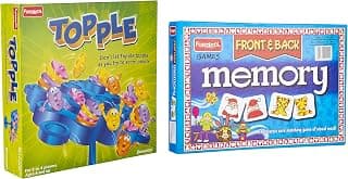Funskool Games - Topple & Family, 2-4 Players, 6 & Above & Games - Memory Front and Back, Educational Matching Picture Game for Children, Kids & Family, 1-4 Players, 5 & Above