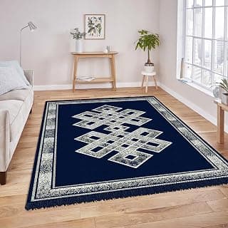 VAS COLLECTIONS Premium Chenille Carpet | 500 GSM Velvet Carpet/Area Rug/Durries with Fine Gold Yarn for Living Room, Bedroom, Runner| Blue, 150x210 cm or 5x7 ft