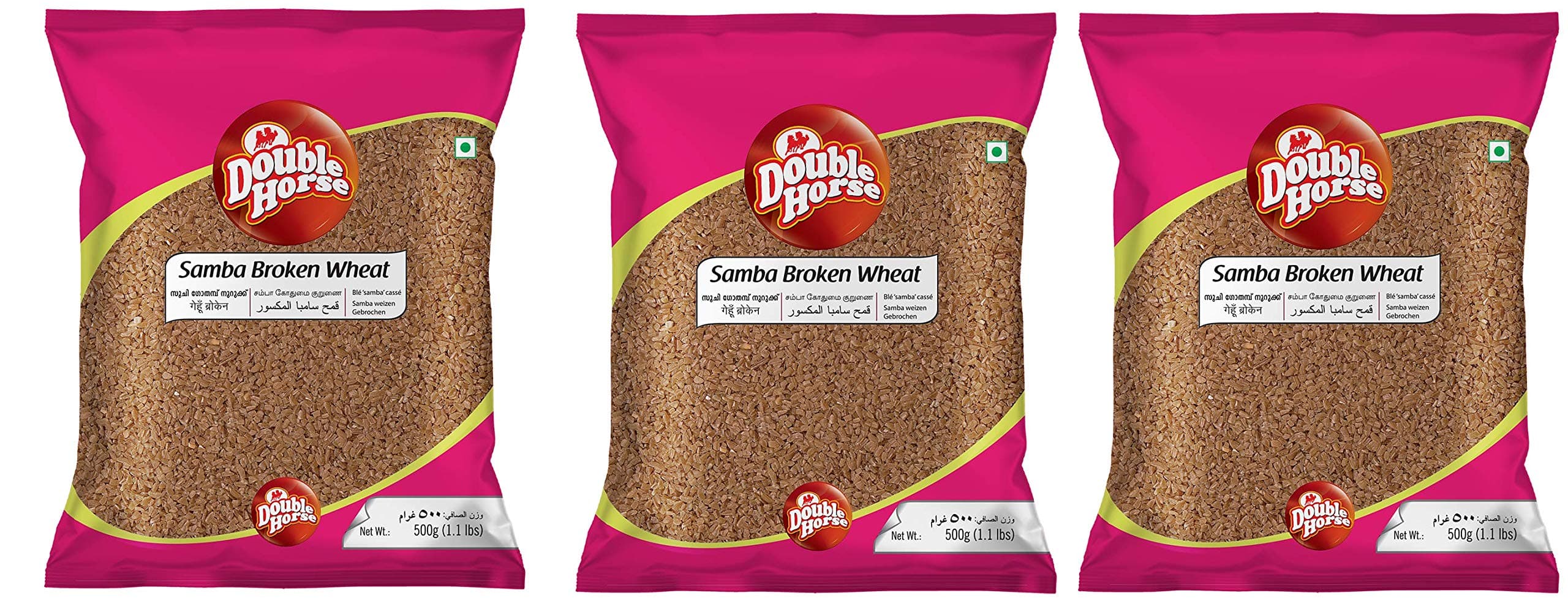 Double Horse Fibre Rich Samba Broken Wheat, Dalia |Sooji Gothambu Nuruku | Diabetic Prevention | Rich Sources Of Antioxidants - 500 Gram (Pack Of 3)