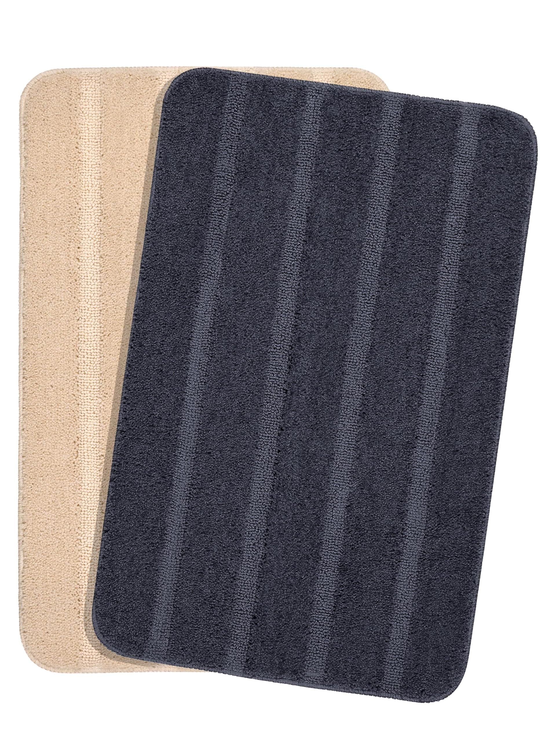 Saral Home Microfiber Stripe Antskid Bathmat 2pc, (Beige & Grey, 50X80 CM)