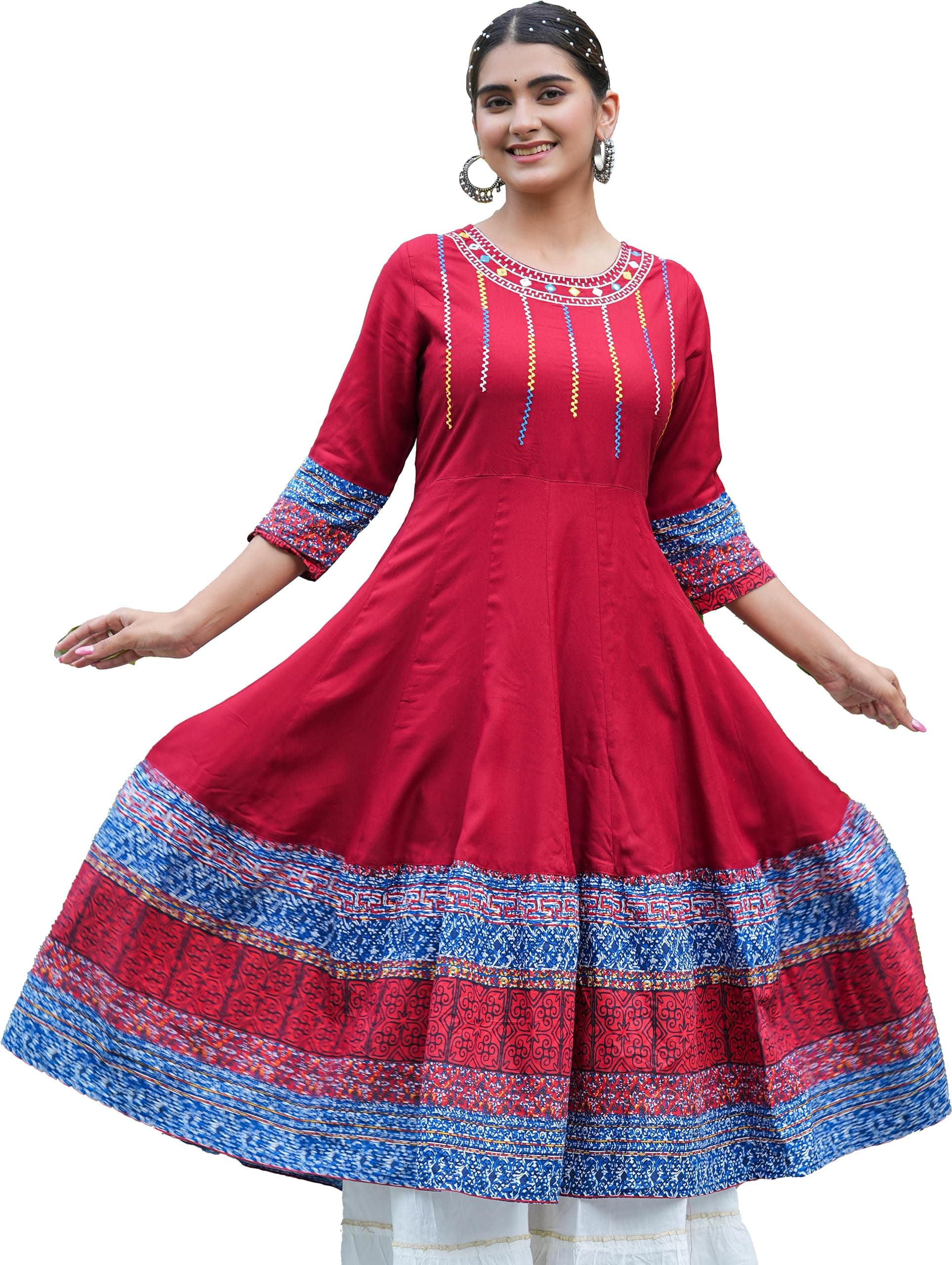 Yash Gallery Women's Cotton Embroidered Regular Fit Anarkali Kurta for Women