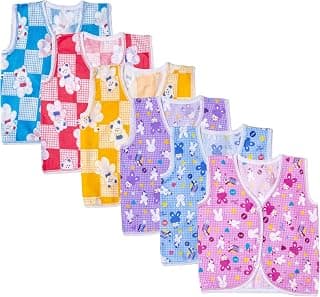 TS LAVI TAVI Organic New Born Soft Cotton Sleeveless Muslin Botton Jhabla for Baby Boys And Girls Sando Vest Front Open T-Shirt Casual Regular Fit and Sleepwear Multicolour Unisex (Pack of 6)