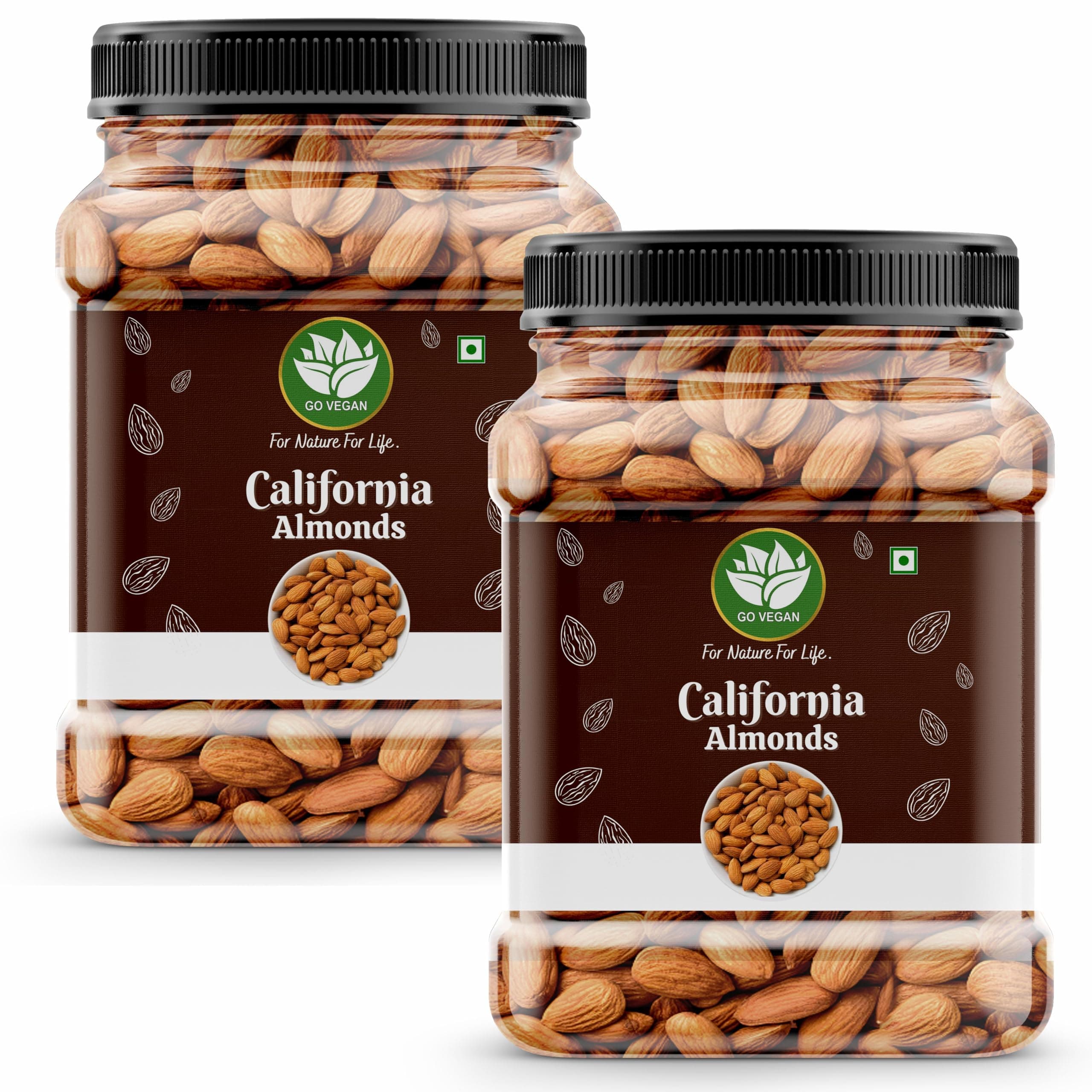 Go Vegan California Almonds 1Kg | Premium Badam Giri | High in Fiber & Boost Immunity | Real Nuts | Whole Natural Badam (500gm Each X 2 Jar)
