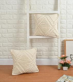 Hand Crafted Pit Loom Cushion Covers 16 inch x 16 inch | Cushion for Bedroom (2, Natural)