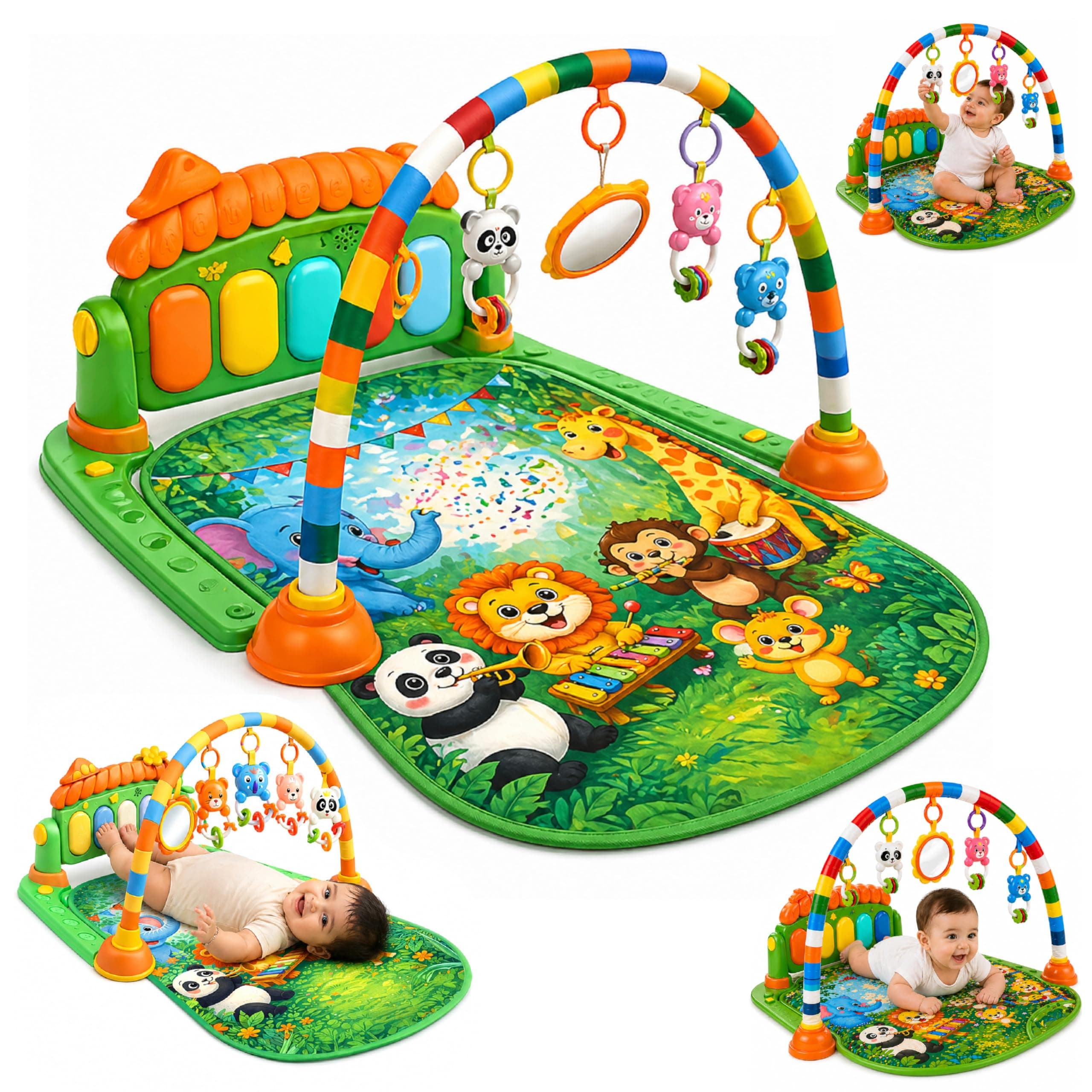 Lifelong Jungle Piano Playgym | Musical Mat with Lights, Hanging Toys & Mirror | Soft Tummy Time & Crawling Play Mat | Motor & Fine Skills Development | Kick & Play Piano Fitness Rack (0–24 Months)