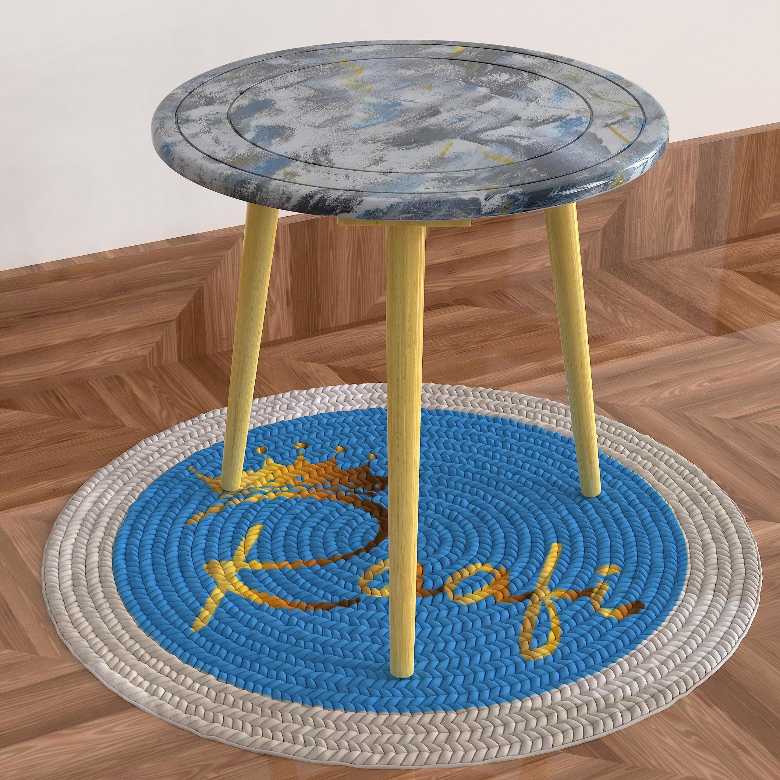 Raafi Malin Solid Wood Round End Table Natural Legs, Modern Rustic Design for Living Room or Bedroom Decor Ideal for use as an end Table, Bedside Table, or Accent Piece (Blue)