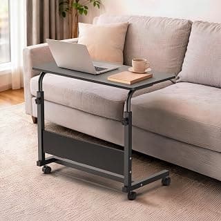 Amazon Brand - Umi Wooden Multipurpose Adjustable Height Adjustable Rolling Side Table with Wheels for Home, Study, Office and Bedroom (Big Size-Black)