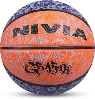 Nivia Graffiti Basketball, As per Basic Standard, 8 Panels, Molded Durable Rubber, Butyl Threadwounded Bladder, Made for Beginners, to Play on All Indoor & Outdoor Surfaces (Size - 7, Blue-Orange)