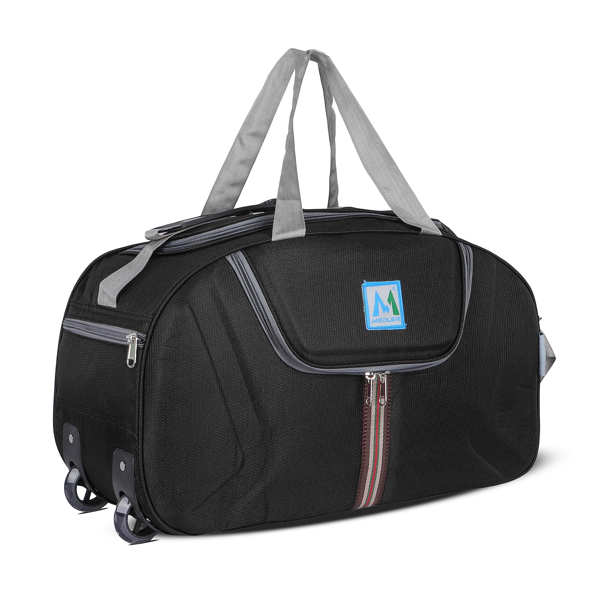 M MEDLER Jerry Duffle Bag | Waterproof Strolley Duffle Bag | 2 Wheel Duffel Bag | Luggage Bag with Adjustable Strap (Black)