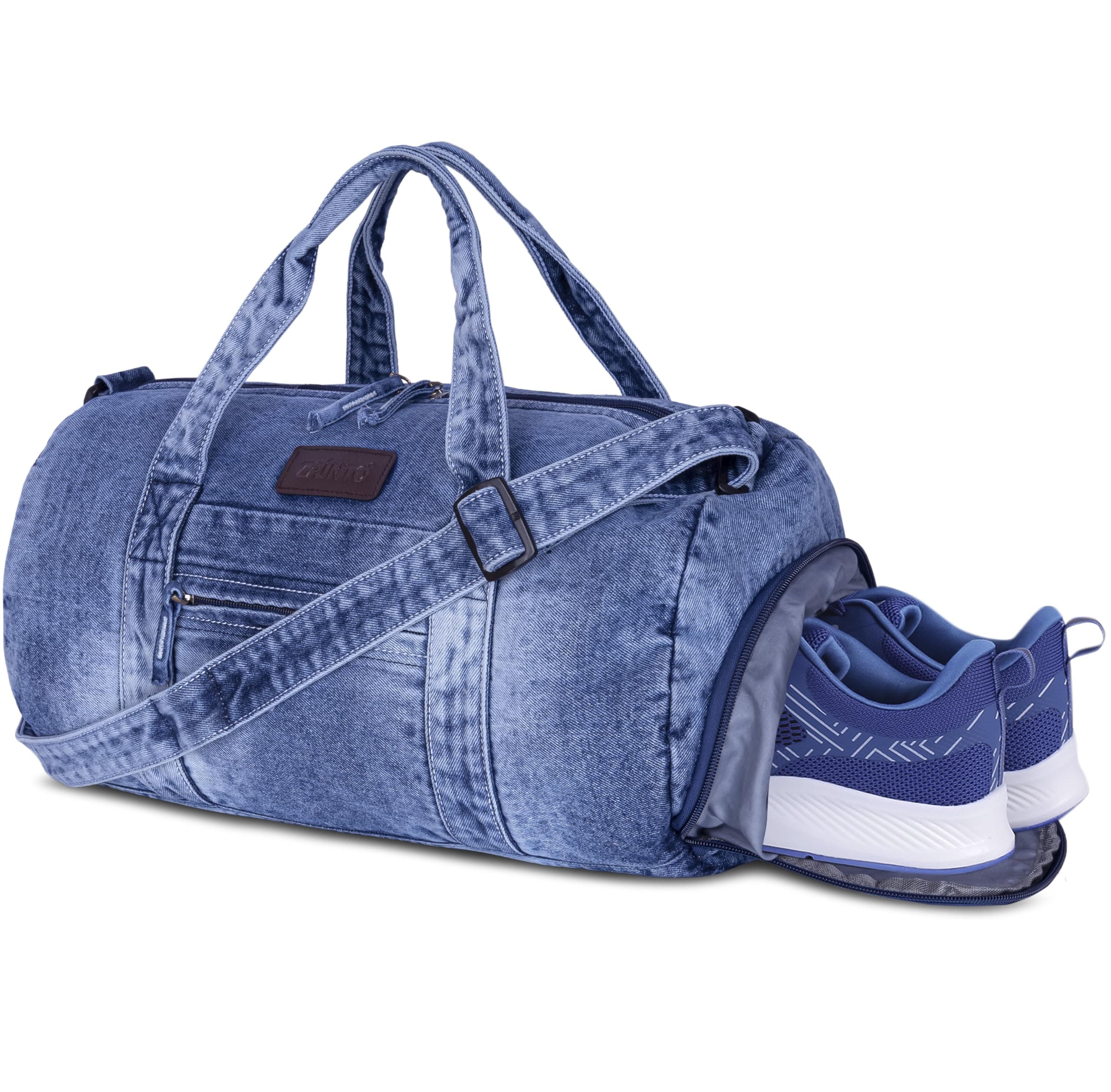 Zainto Denim Gym Bag for Men & Women | Fashion Fitness Duffle Bag with Shoe Compartment | Premium Cotton Denim Gym Bag for Travel.
