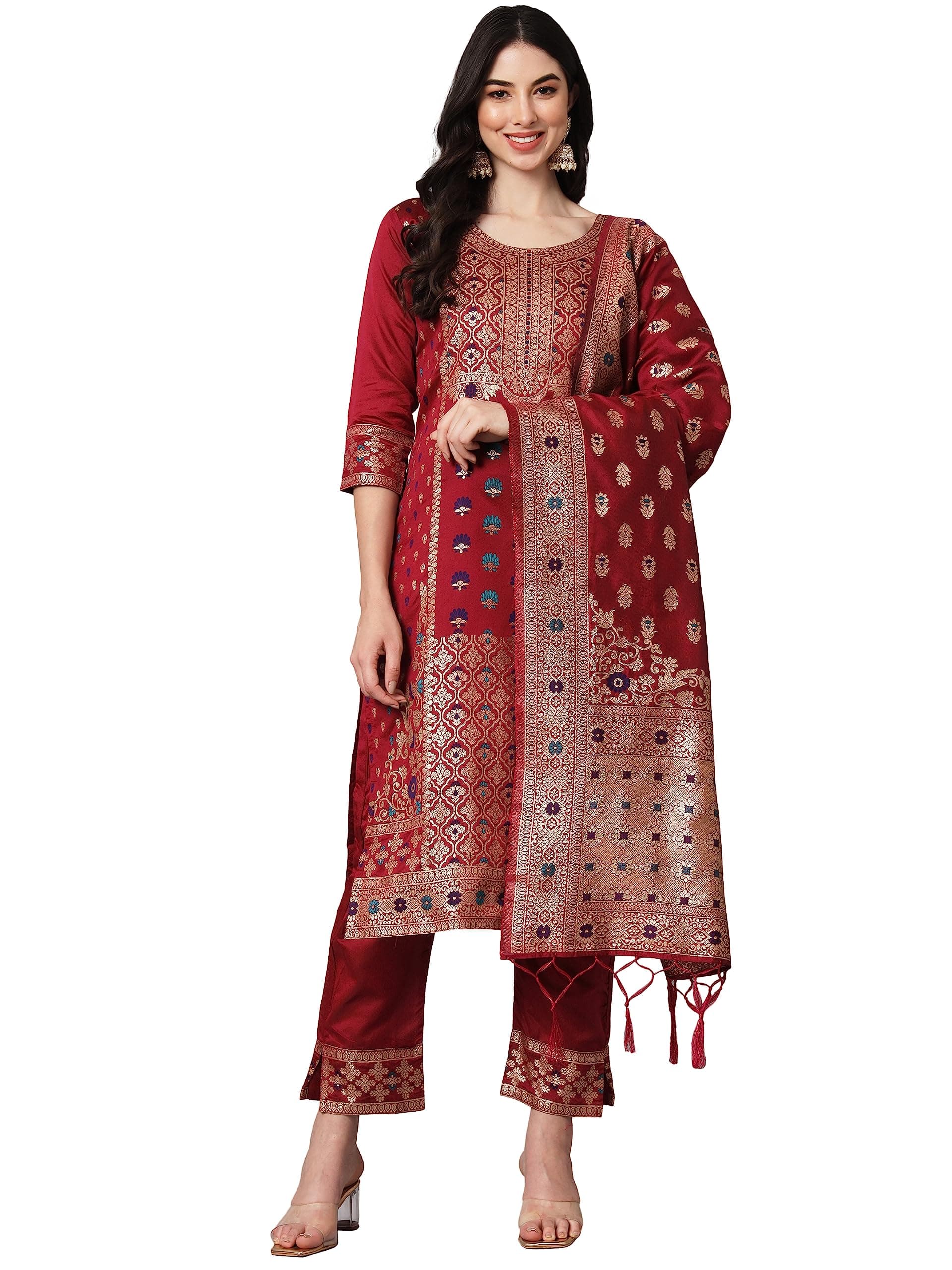VredeVogel Women'S Cotton Silk Jacquard Kurta Set