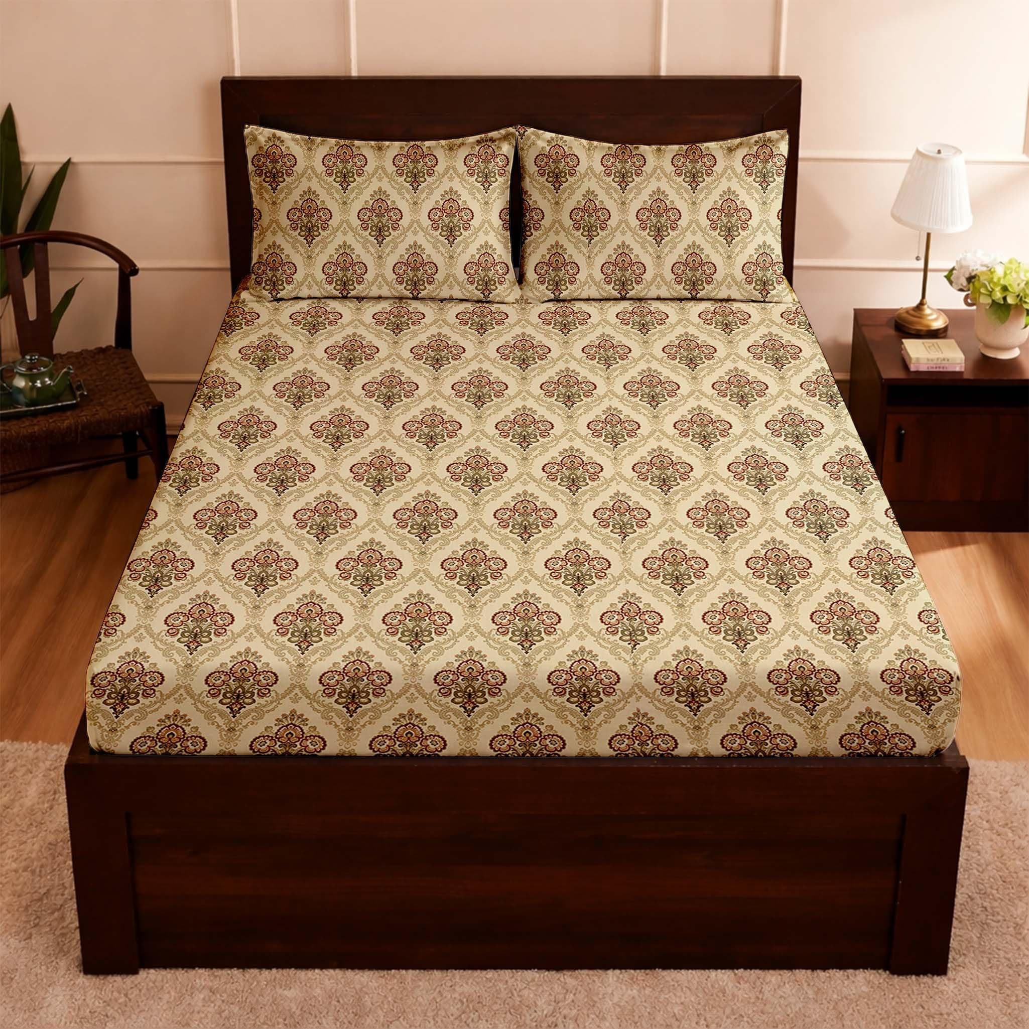 Raymond Bedsheet 100% Cotton Feel Bedsheets 200 TC for Double Bed King Size (108 x108 Inch) with 2 Large Size Pillow Covers | Soft and Breathable | Wrinkle-Free | Premium Printed Design Royal Green