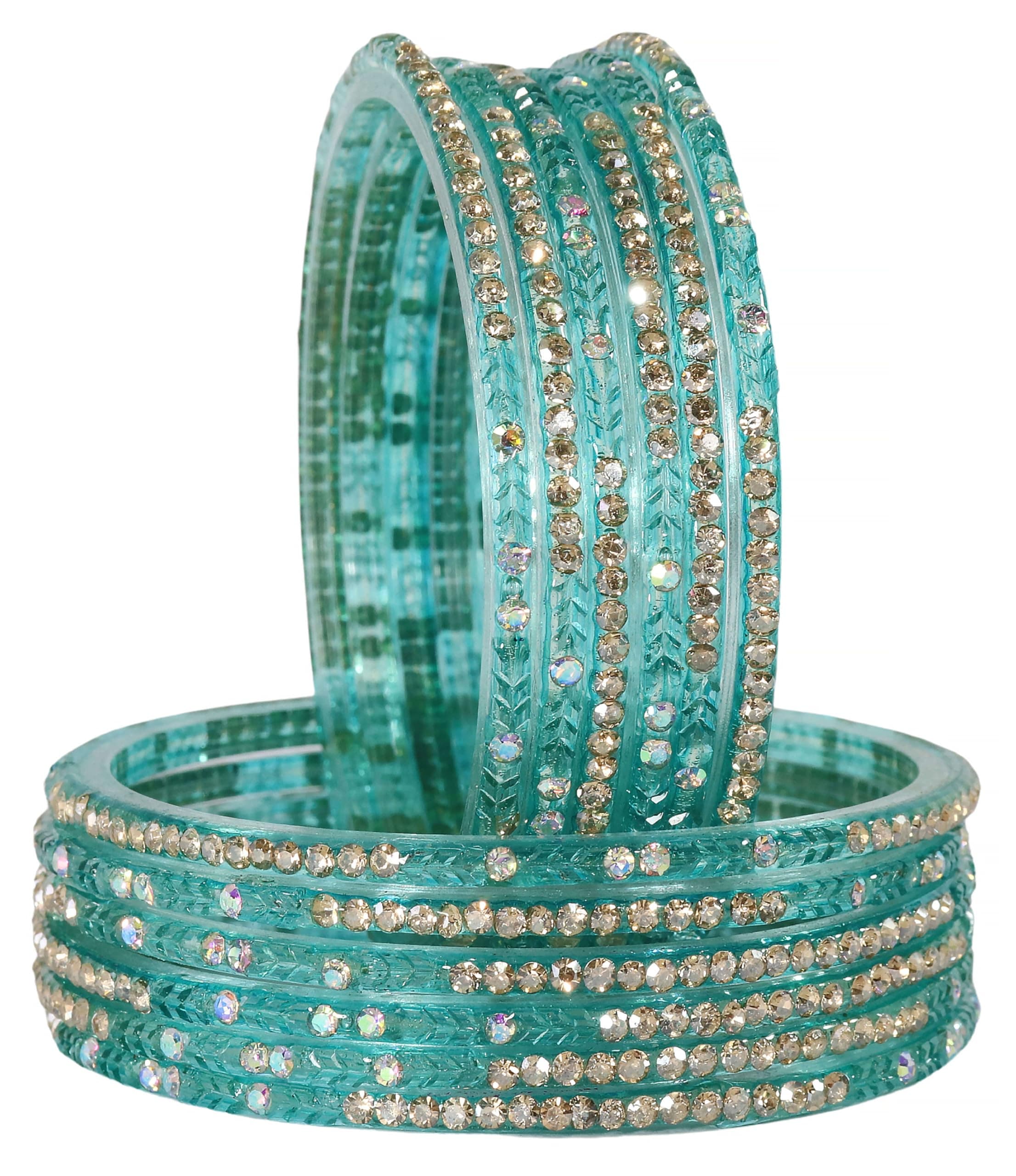 LAVAZZA Stylish Glass Bangles Set with Golden Zircon Diamond Stone & Beads Work For Women & Girls | Transparent Glass Bangles | Latest Girl's Bangles Chudi Set | Kanch ki Chudiyan- Set of 12