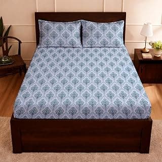 Raymond Bedsheet 100% Cotton Feel Bedsheets 200 TC for Double Bed King Size (108 x108 Inch) with 2 Large Size Pillow Covers | Soft and Breathable | Wrinkle-Free | Premium Printed Design Royal Blue