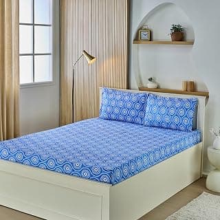 Amazon Brand - Solimo Geometric 144 TC Cotton King Size Bedsheet with 2 Pillow Covers| 90x108 Inch| Blue