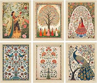 ArtX Paper Indian Art Madhubani Paintings With Frames For Wall Decor, Wall Painting for Living Room, Bedroom, Office, Painting for Wall Decoration, 10x13 inch, Set of 6