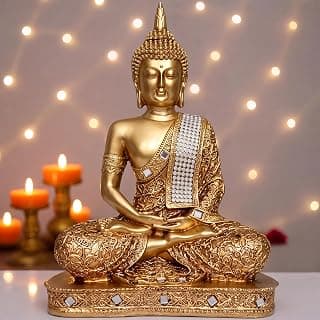 Global Grabbers New 25 Centimetre Meditating Sitting Buddha Statue showpiece Idol Home Decor Items for Living Room and Gifts (Golden2)