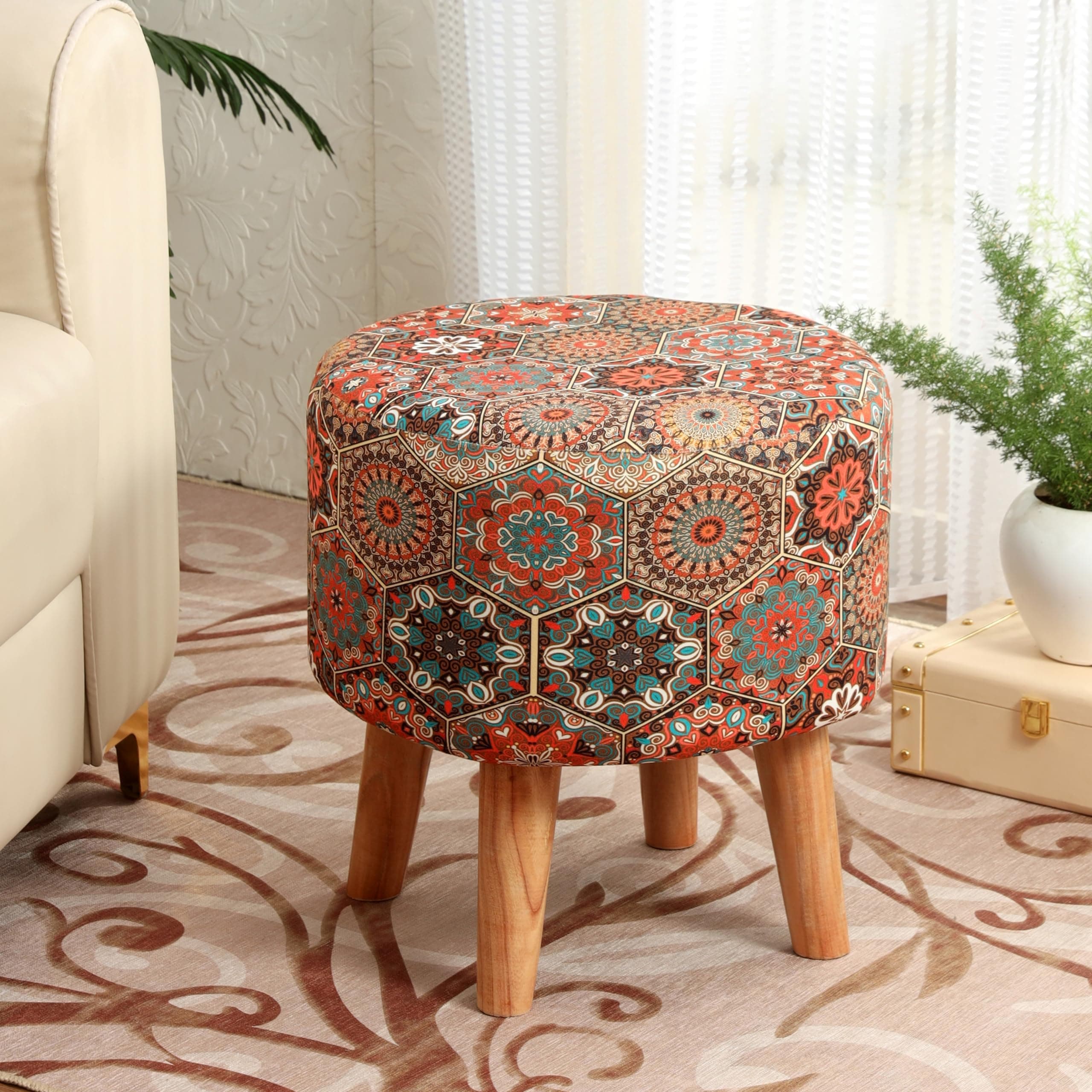 NACIA Elegant Storage Ottoman Stool - Soft Cushioned Top for Seating & Footrest - Space-Saving, Stylish Design for Living Room, Bedroom & Office Spaces (Orange Coffee)